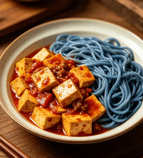 红烧豆腐配蓝麦面