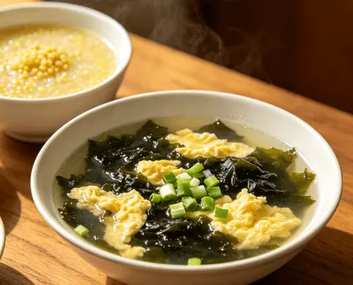 紫菜蛋花汤配小米粥
