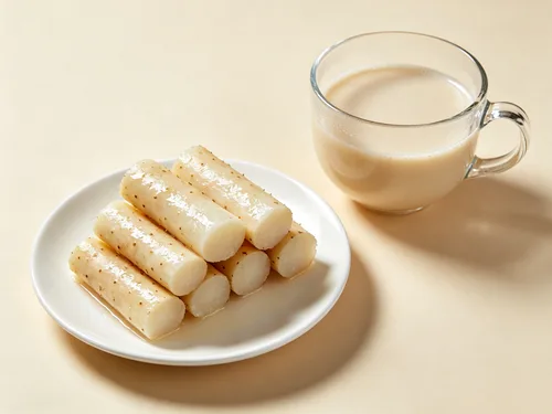 蒸山药配无糖豆浆